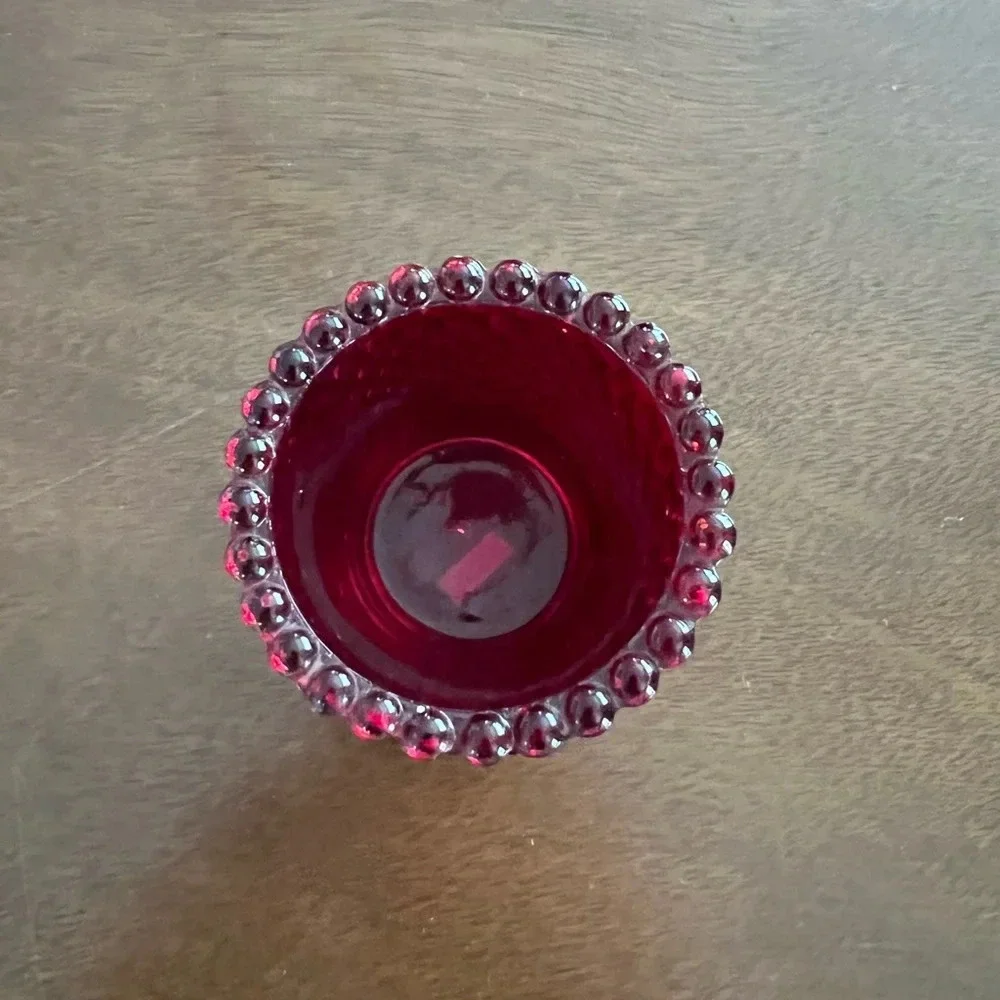 Vintage Red Glass Hobnail Votive Candle Toothpick Matchstick Trinket Holder